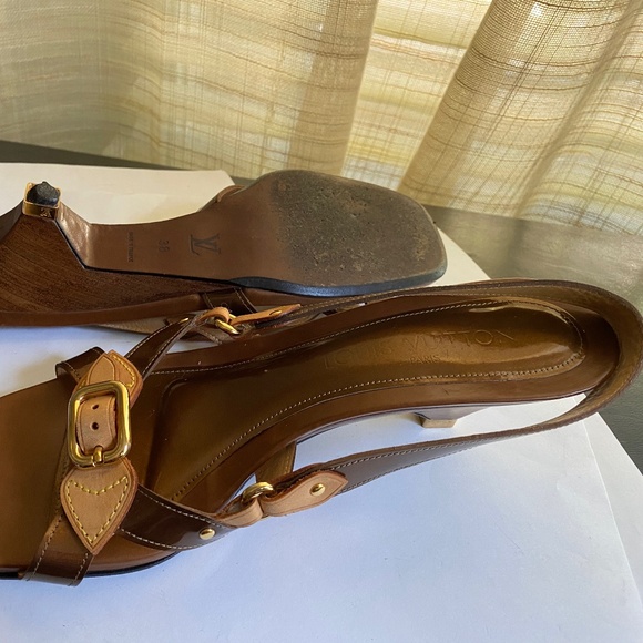 Louis Vuitton - Brown Leather Slingback Heels - Picture 9 of 10